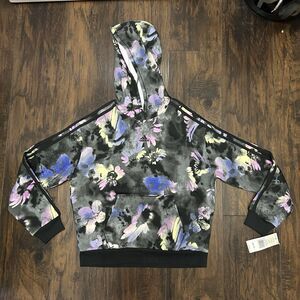 Adidas Kids Floral Hoodie Black and Purple XL 16 Girl NWT